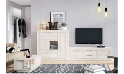 Conjunto de muebles de salón en color madera blanco nordic en ACEM