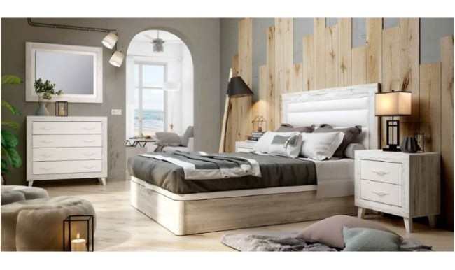 Dormitorio completo en polipiel blanco con acabado en madera Artic / Soul Blanco en ACEM