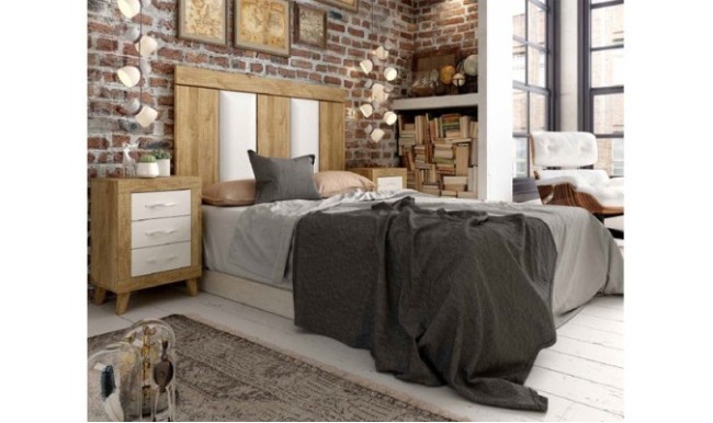 Dormitorio completo en polipiel blanco con acabado en madera en ACEM