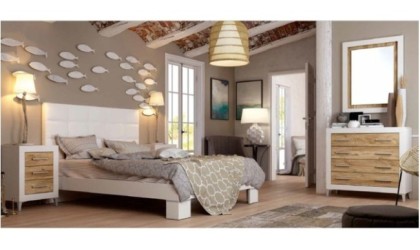 Dormitorio completo en polipiel blanco con acabado en madera mango en ACEM