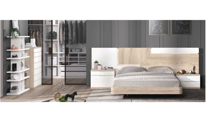 Dormitorio completo en madera blanca con acabados en madera vintage en ACEM