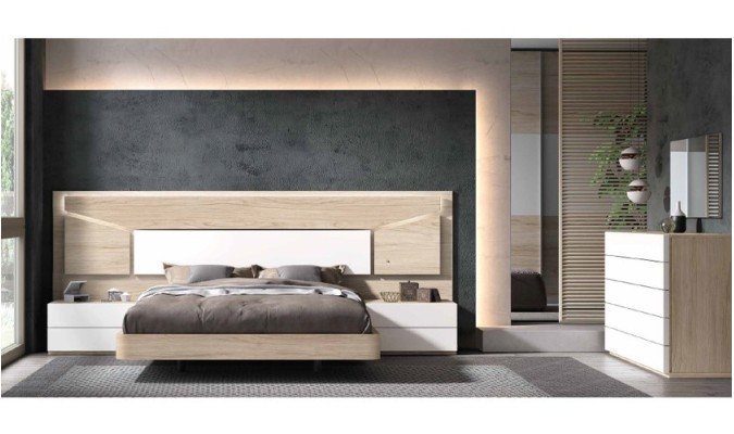 Dormitorio completo en madera blanca con acabados en madera vintage en ACEM