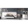 Dormitorio completo compuesto de cabecero, canapé, dos mesitas y cómoda en madera color blanco en ACEM