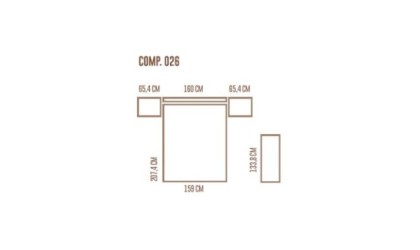 Dormitorio completo compuesto de cabecero, canapé y dos cómodas en madera tundra y gris lacado en ACEM