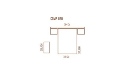 Dormitorio  compuesto por cabecero,  dos mesitas y comodín en madera oscuro con acabados en pizarra lacado en ACEM