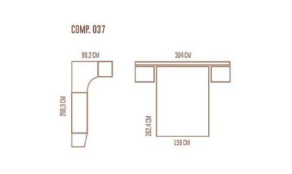 Dormitorio completo compuesto de cabecero, canapé, dos cómodas y armario en madera con acabados en gris lacado en ACEM