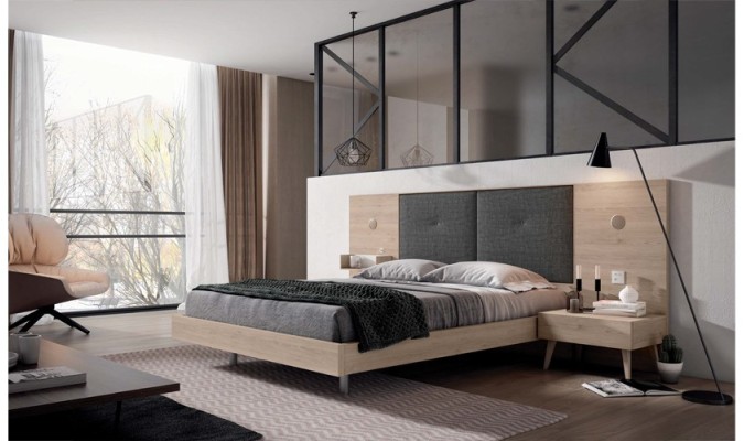 Cabecero de dormitorio tapizado en color gris oscuro en ACEM