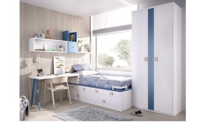 Dormitorio juvenil completo con acabado en azul en ACEM