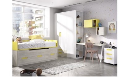 Dormitorio juvenil moderno con acabados en amarillo en ACEM