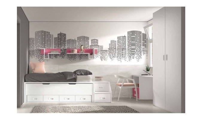 Dormitorio juvenil compacto bicama completo en ACEM