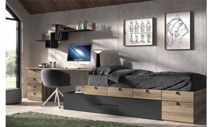 Dormitorio juvenil con somier de arrastre y mesa en ACEM