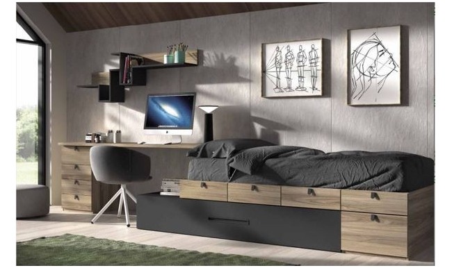 Dormitorio juvenil con somier de arrastre y mesa en ACEM