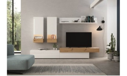 Moderno mueble de salón en dos tonos de madera en ACEM