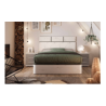 Precioso dormitorio en tonos claros con canapé, cabezal y dos mesitas en ACEM