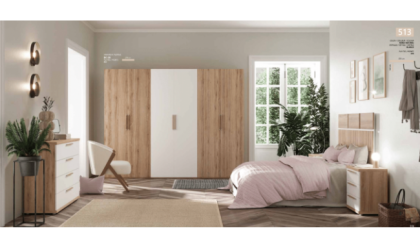 Dormitorio en color roble natural y blanco, con amplio armario en ACEM