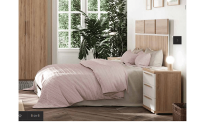Dormitorio en color roble natural y blanco, con amplio armario en ACEM