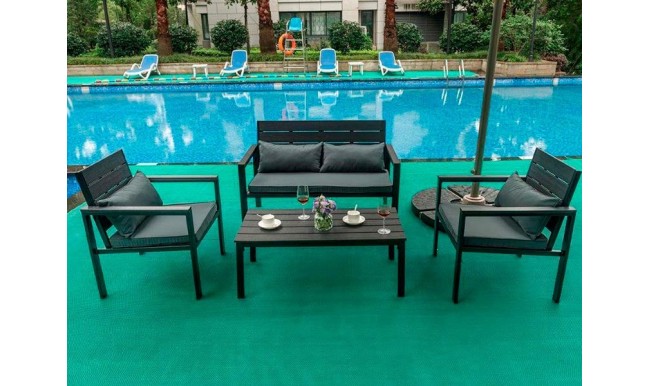SET ACERO  "SF4002" NEGRO (TRESILLO + MESA CENTRO) en ACEM