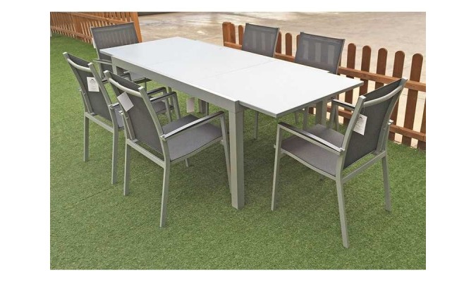 SET S16004 ALUM. MESA EXT.+ 6 SILLAS GRIS en ACEM