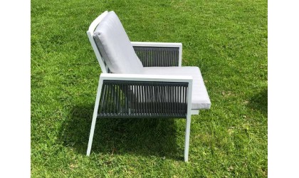 SET SICILY MESA + 6 SILLONES ALUM/TEXT.BLANCO en ACEM