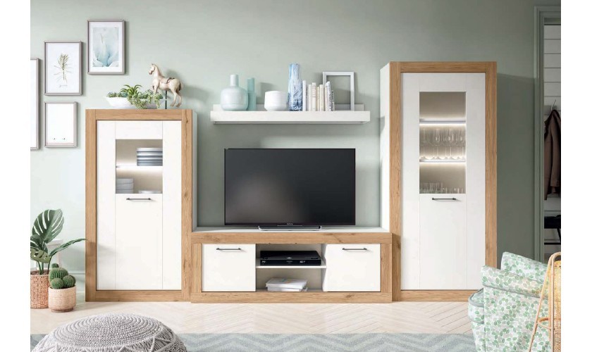 Mueble de TV  dos armarios amplios y módulo bajo en varios acabados