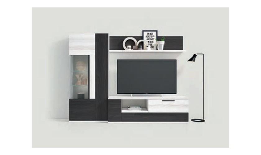 Mueble de comedor en color blanco albo con acabados en negro bocamina