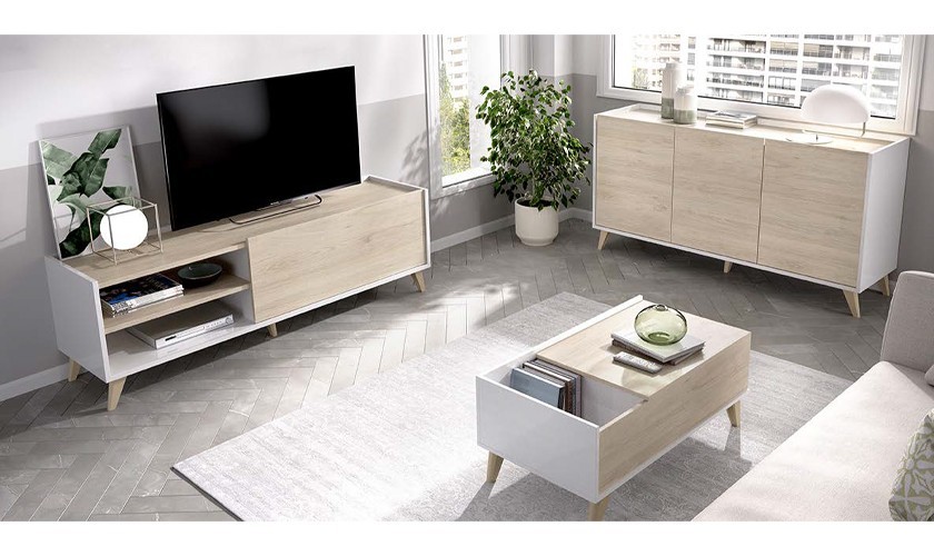 Mueble de tv, módulo alto y mesa de centro