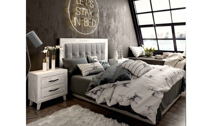 Cabecero  en madera vintage con textil color gris