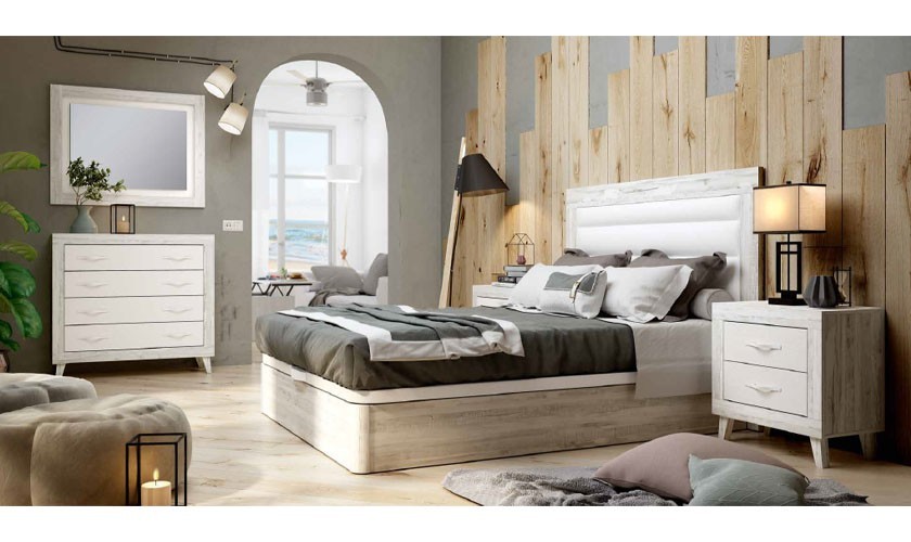 Dormitorio completo en polipiel blanco con acabado en madera Artic / Soul Blanco
