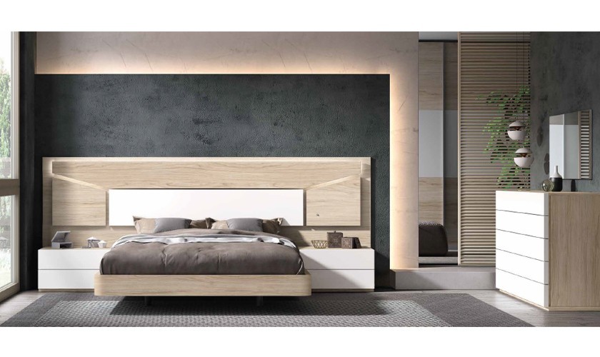 Dormitorio completo en madera blanca con acabados en madera vintage