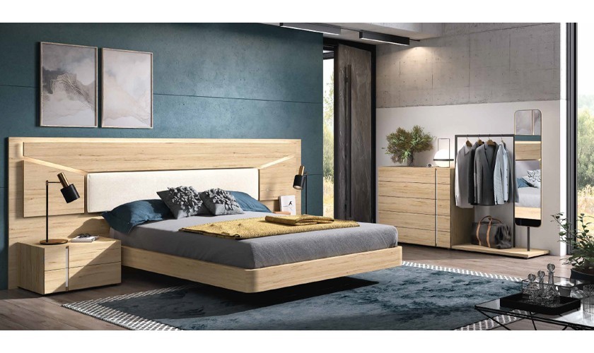 Dormitorio completo tapizado en madera