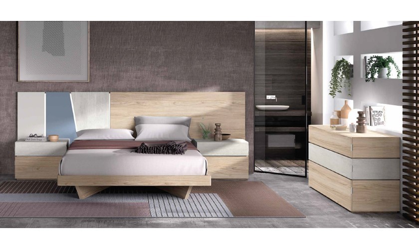 Dormitorio completo con acabado en color cobalto y gris lacado