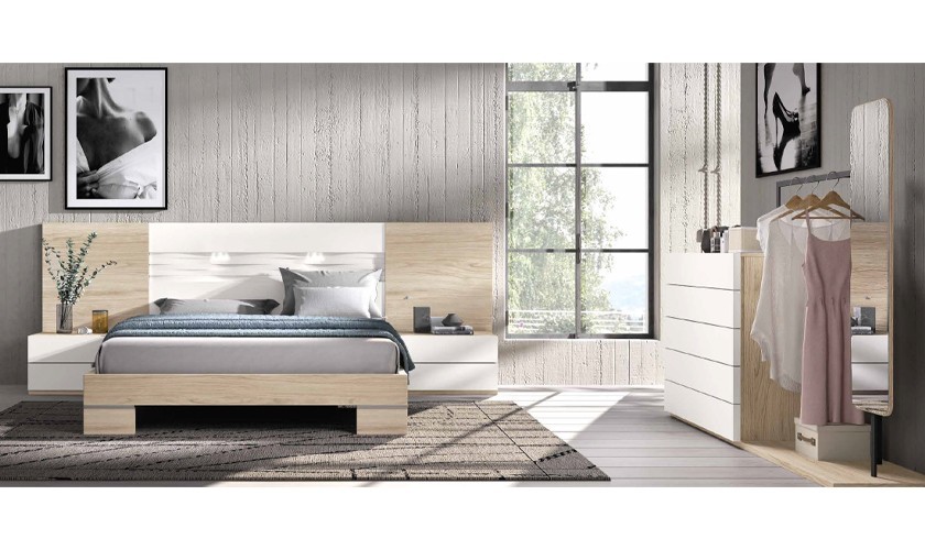 Dormitorio completo con acabados en madera habana