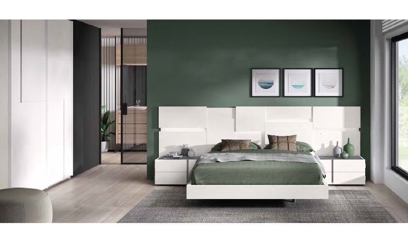 Dormitorio completo con acabados en blanco lacado y gris luxor