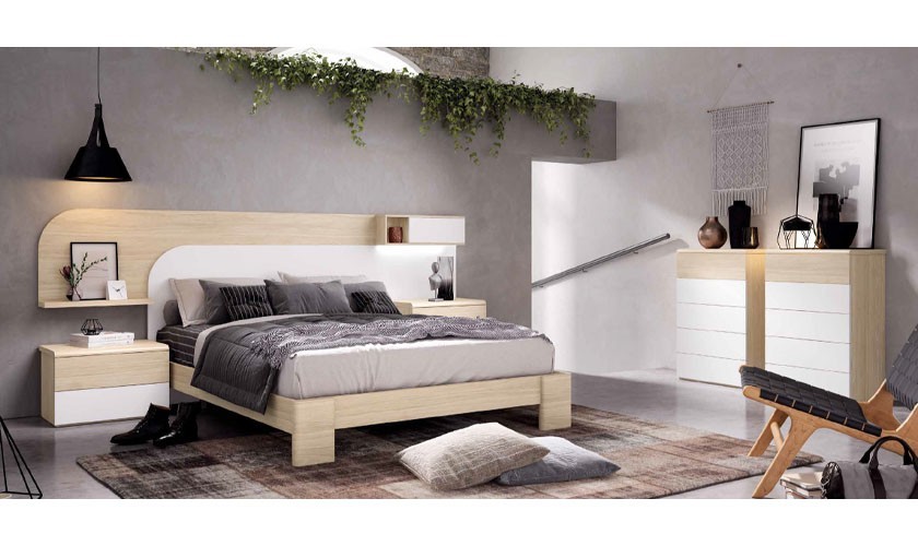 Dormitorio completo en color madera nude con acabados en madera blanco mate