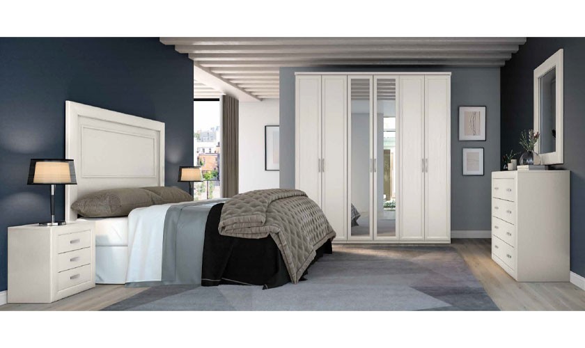 Dormitorio completo en color madera blanca