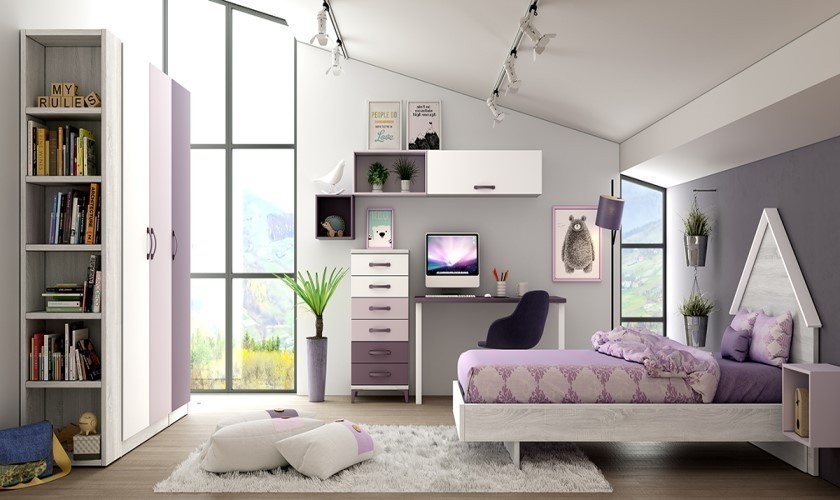 Dormitorio juvenil con armario moderno y barato