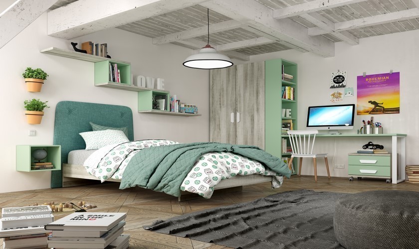 Dormitorio juvenil con armario moderno y barato de 245 cm
