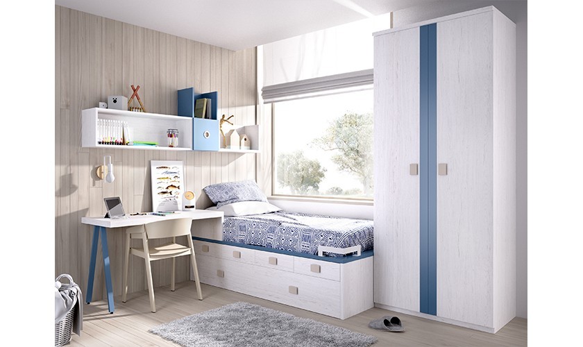 Dormitorio juvenil completo con acabado en azul